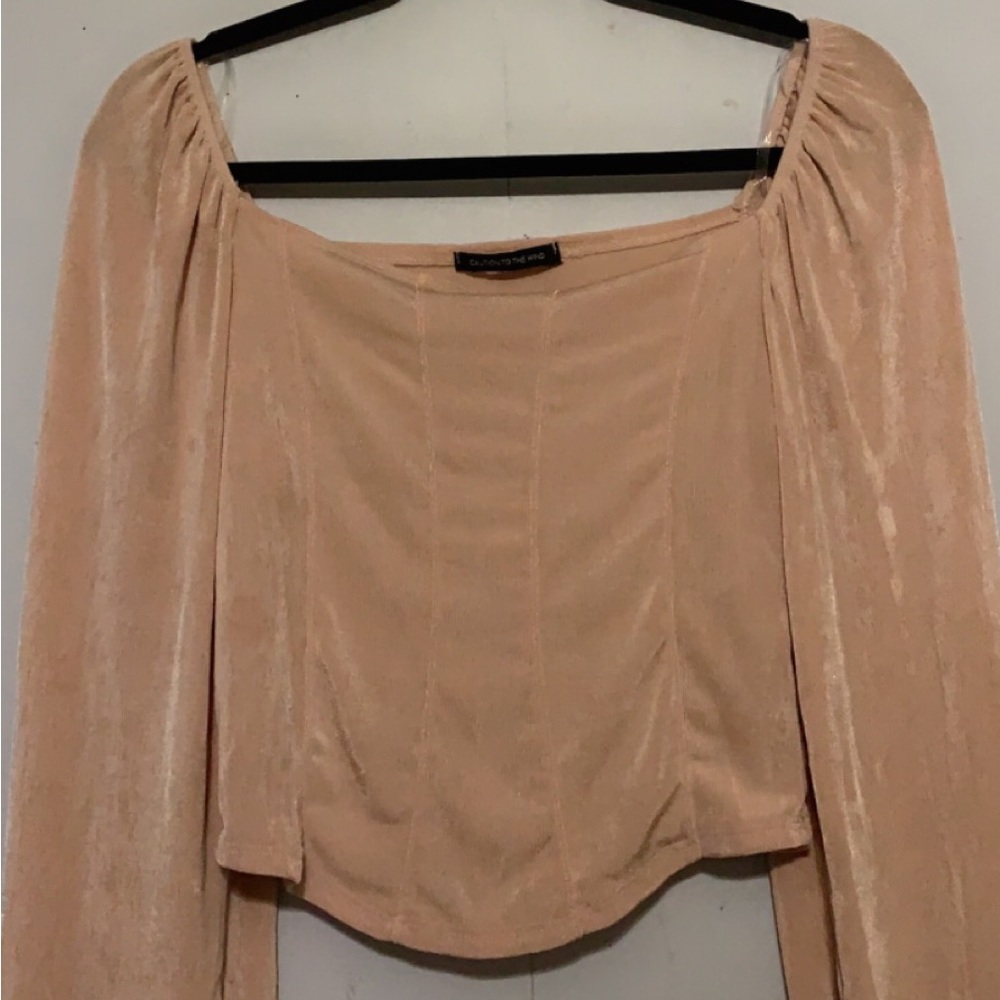 Caution To The Wind Tan Long Sleeve Semi Cropped Top